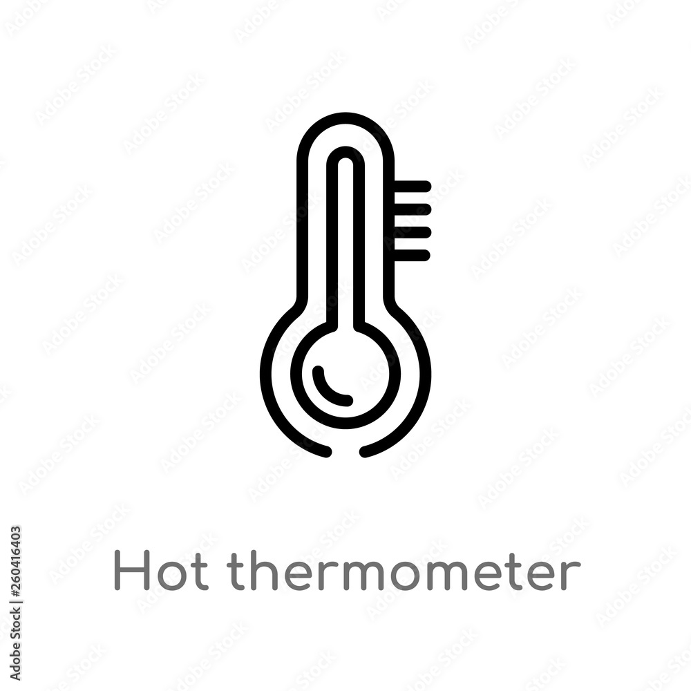 Poster outline hot thermometer vector icon. isolated black simple line element illustration from meteorolog