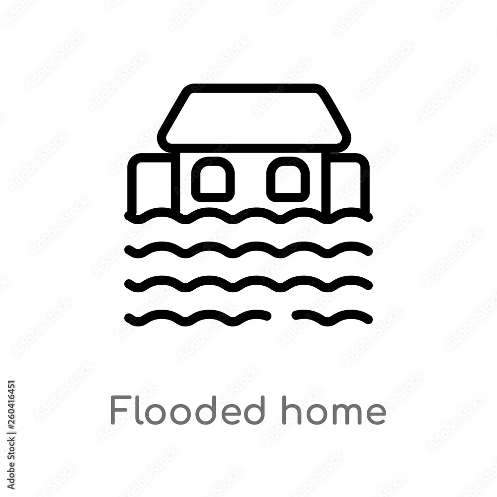 Poster outline flooded home vector icon. isolated black simple line element illustration from meteorology c