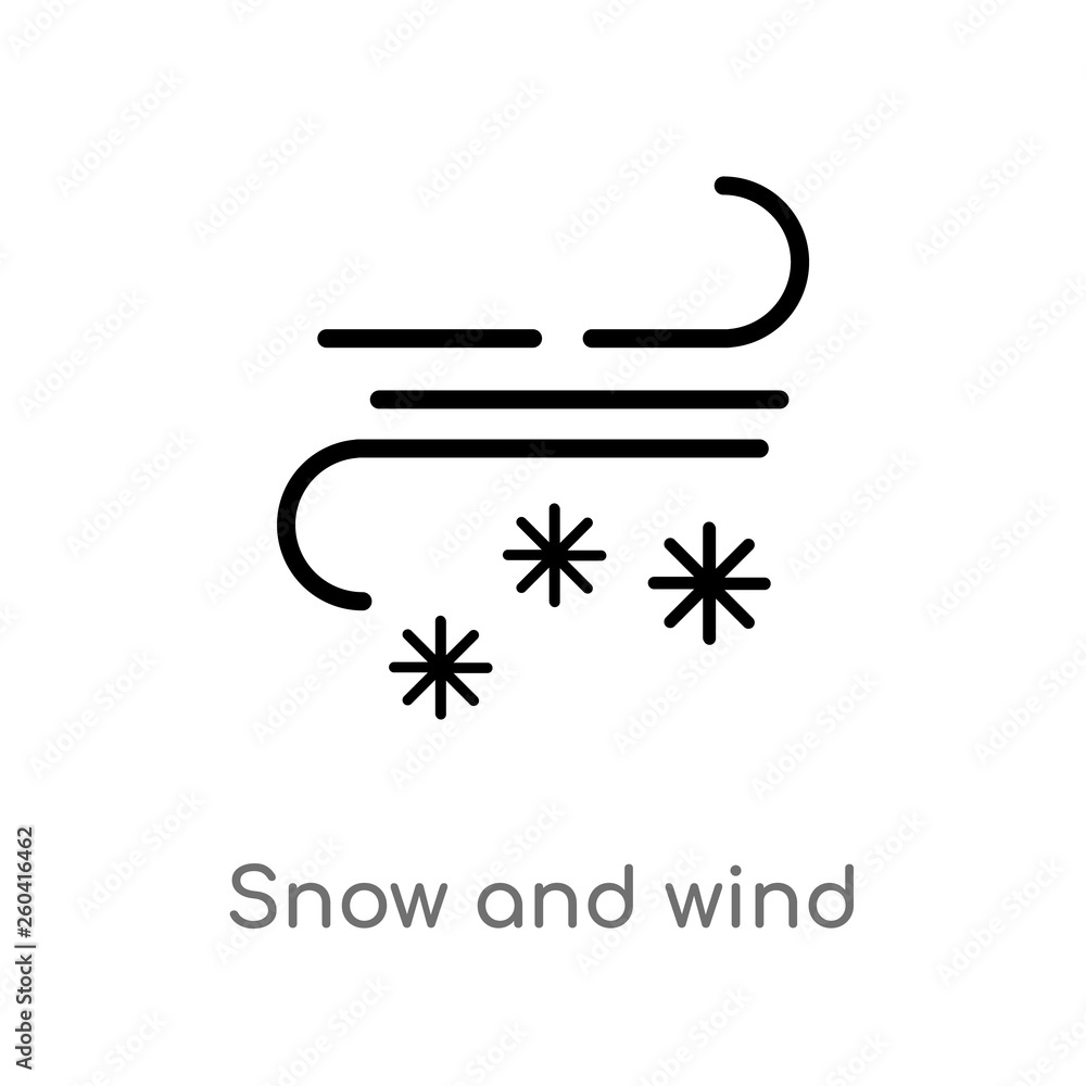 Poster outline snow and wind vector icon. isolated black simple line element illustration from meteorology 