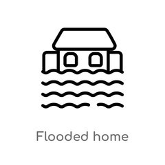 Obraz premium outline flooded home vector icon. isolated black simple line element illustration from meteorology concept. editable vector stroke flooded home icon on white background