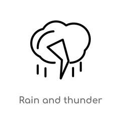 outline rain and thunder vector icon. isolated black simple line element illustration from meteorology concept. editable vector stroke rain and thunder icon on white background