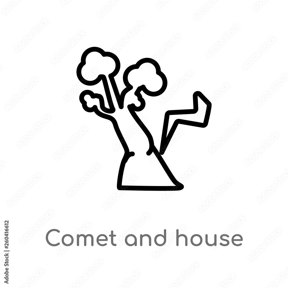 Poster outline comet and house vector icon. isolated black simple line element illustration from meteorolog