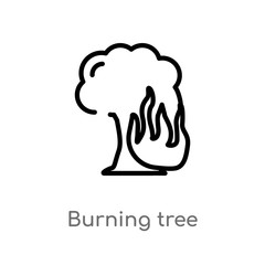 outline burning tree vector icon. isolated black simple line element illustration from meteorology concept. editable vector stroke burning tree icon on white background