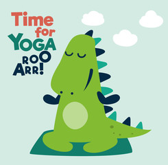 Funny dinosaur practicing yoga 