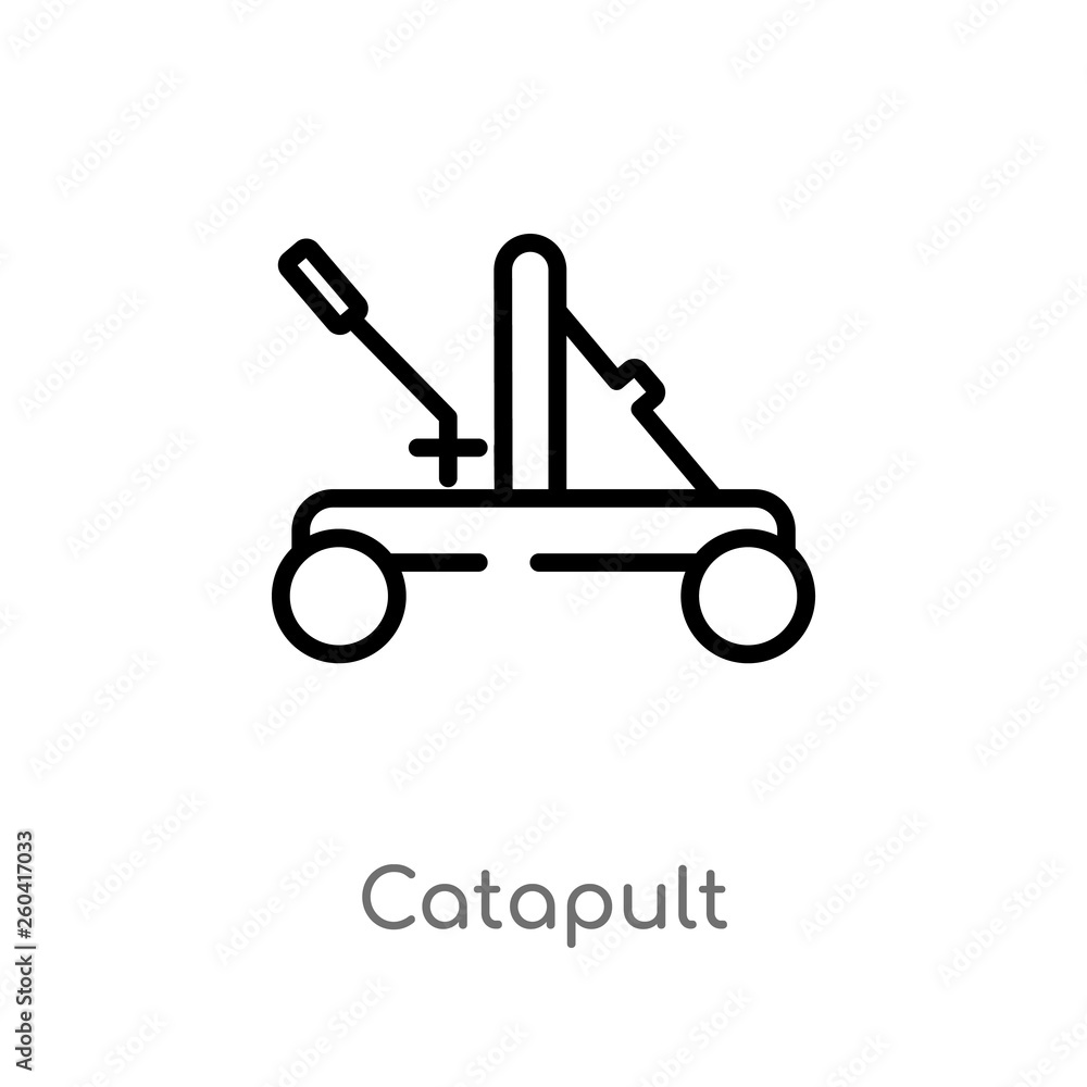 Poster outline catapult vector icon. isolated black simple line element illustration from miscellaneous con
