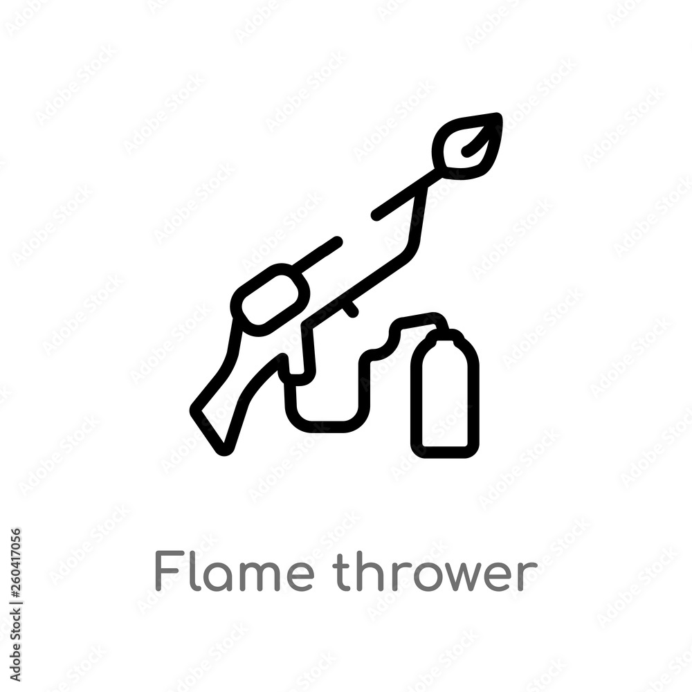 Poster outline flame thrower vector icon. isolated black simple line element illustration from miscellaneou
