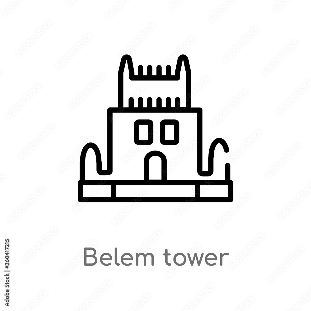 Poster outline belem tower vector icon. isolated black simple line element illustration from monuments conc