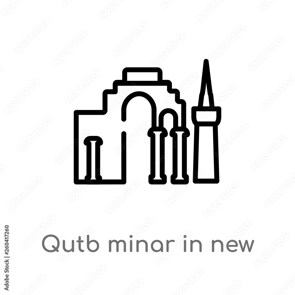 Poster outline qutb minar in new delhi vector icon. isolated black simple line element illustration from mo