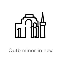 outline qutb minar in new delhi vector icon. isolated black simple line element illustration from monuments concept. editable vector stroke qutb minar in new delhi icon on white background