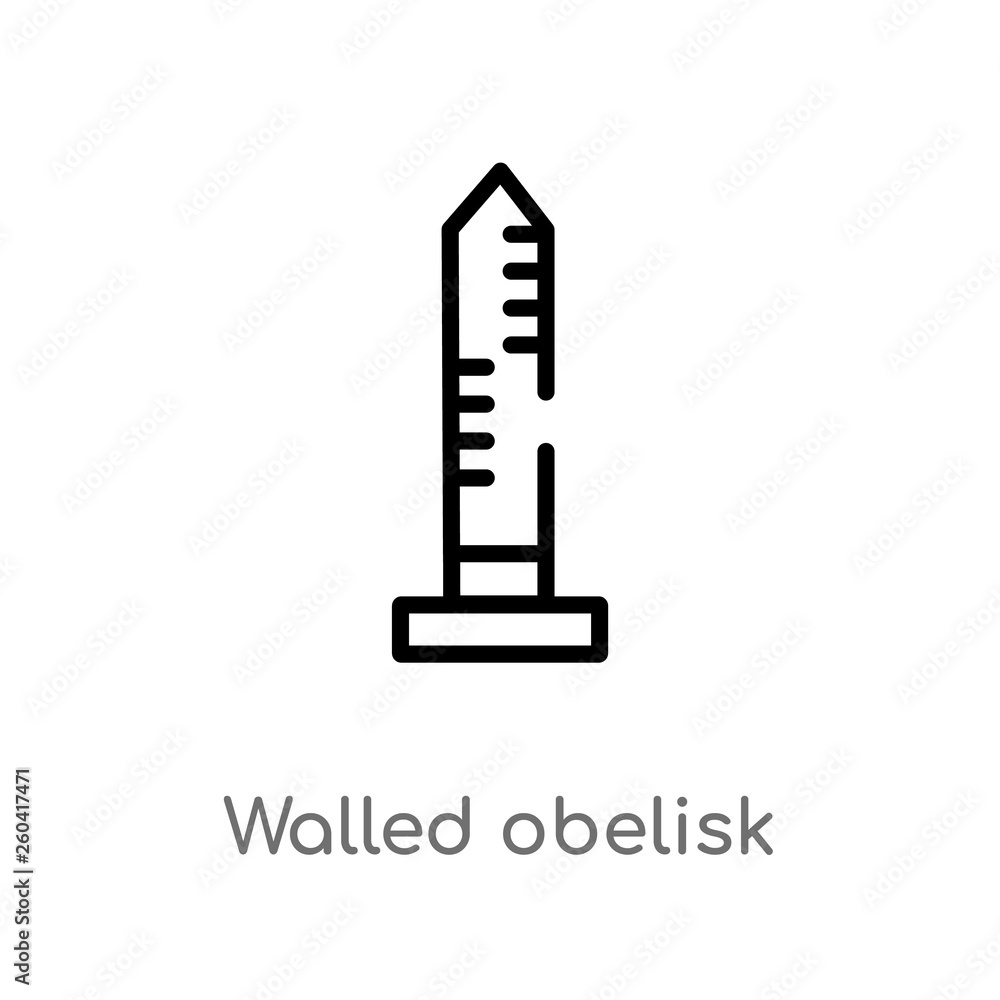 Poster outline walled obelisk vector icon. isolated black simple line element illustration from monuments c
