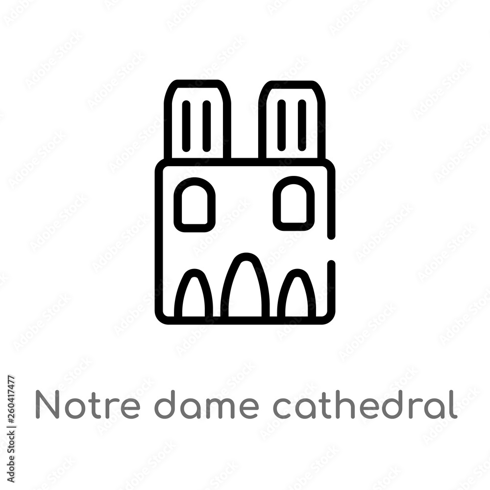 Poster outline notre dame cathedral vector icon. isolated black simple line element illustration from monum
