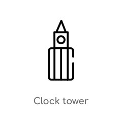 outline clock tower vector icon. isolated black simple line element illustration from monuments concept. editable vector stroke clock tower icon on white background