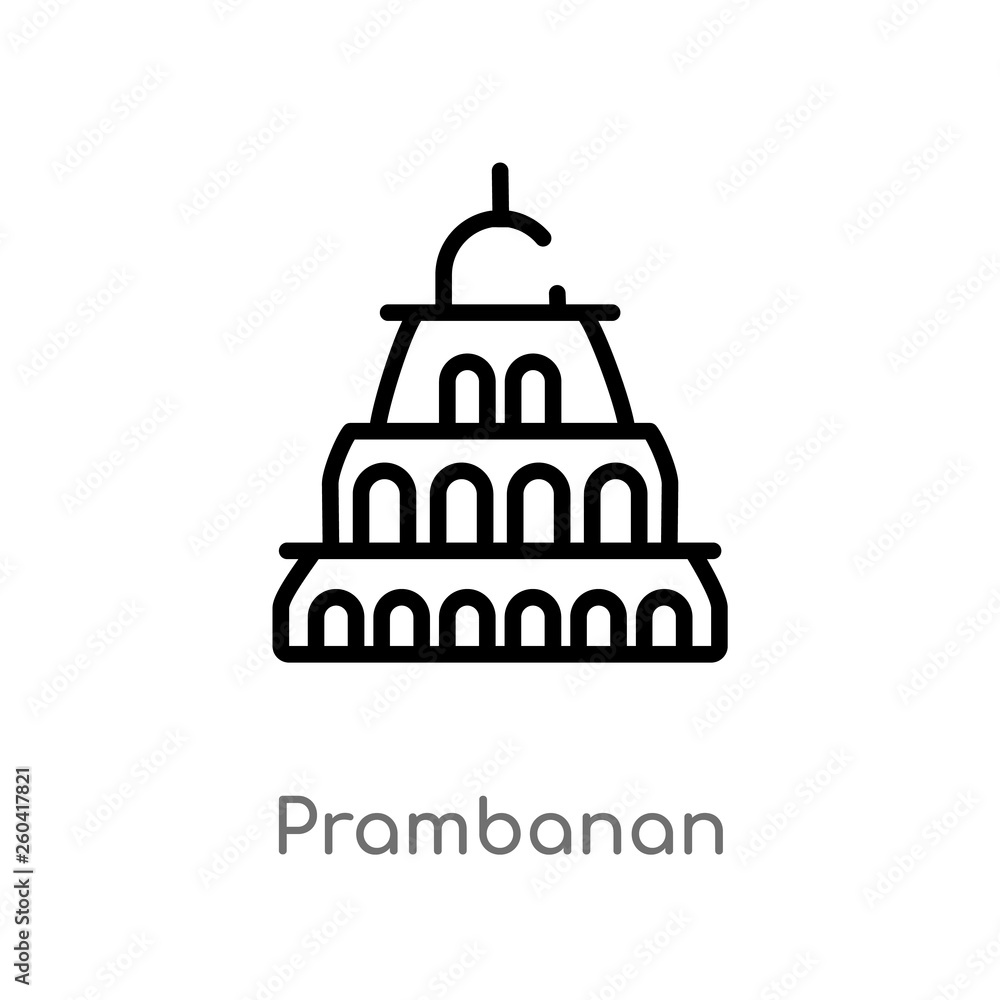 Poster outline prambanan vector icon. isolated black simple line element illustration from monuments concep