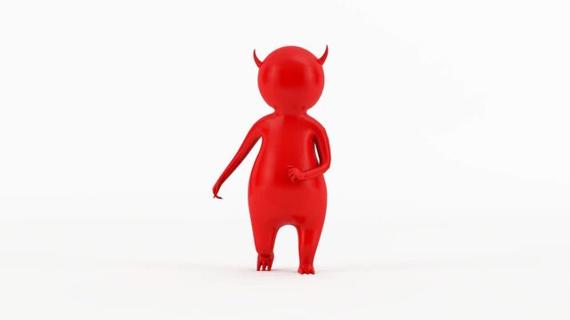 3D character animation - Little Red Devil character,  happy, cheerful walk