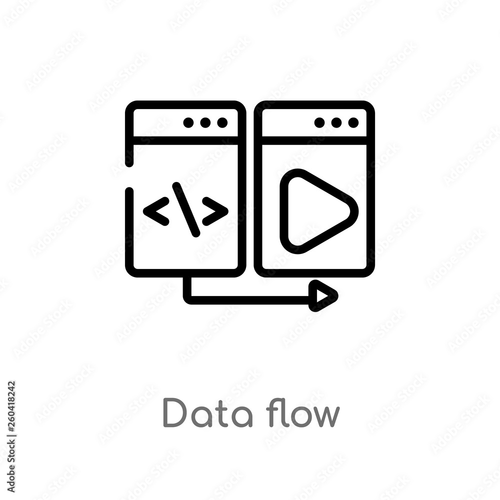 Poster outline data flow vector icon. isolated black simple line element illustration from multimedia conce