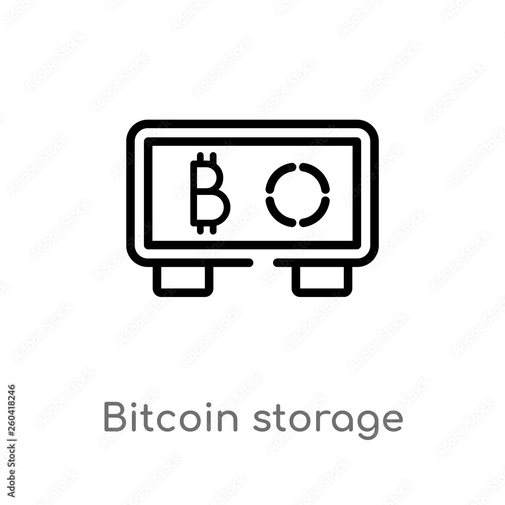 Poster outline bitcoin storage vector icon. isolated black simple line element illustration from multimedia