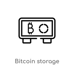 outline bitcoin storage vector icon. isolated black simple line element illustration from multimedia concept. editable vector stroke bitcoin storage icon on white background