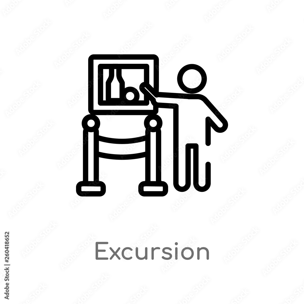 Poster outline excursion vector icon. isolated black simple line element illustration from museum concept. 