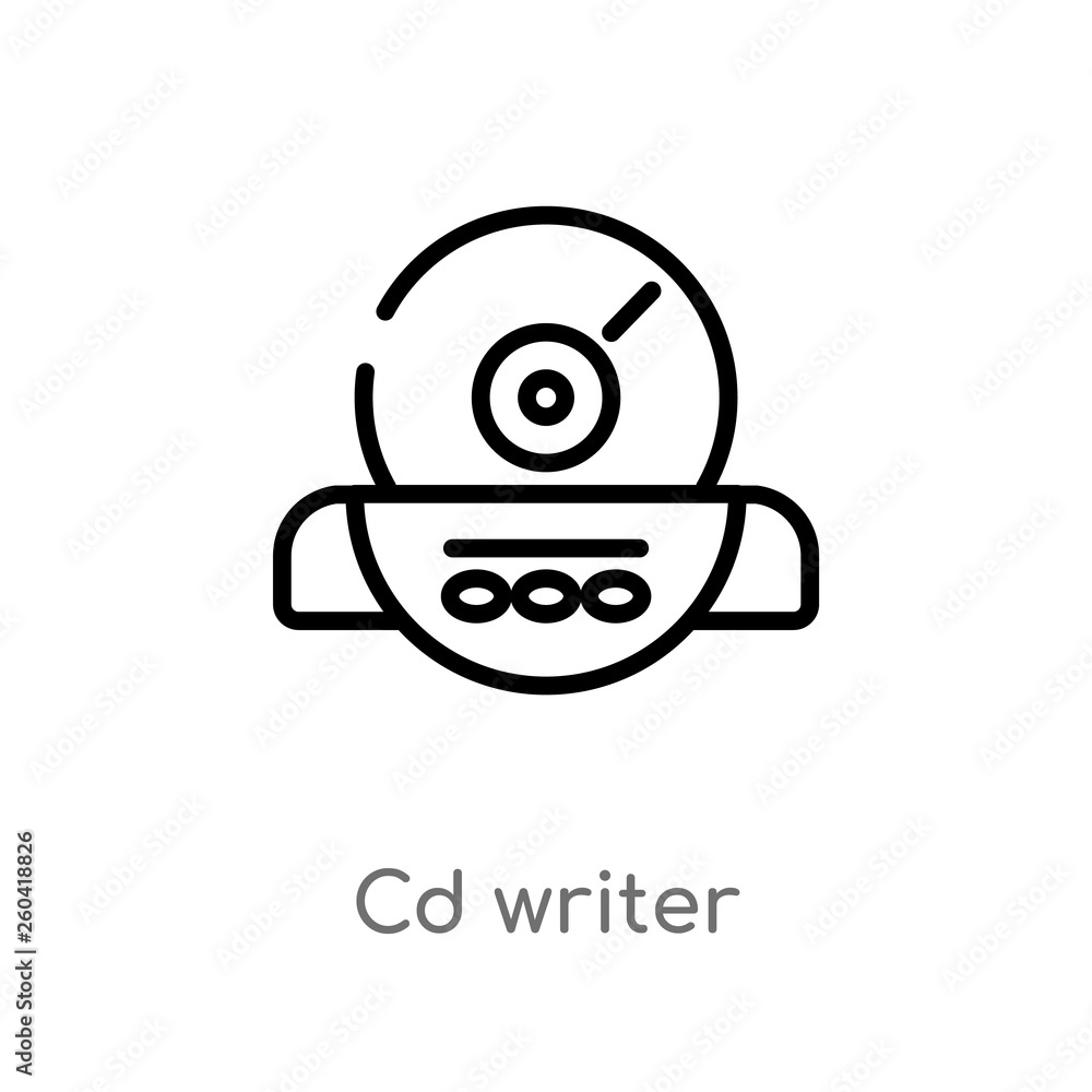 Poster outline cd writer vector icon. isolated black simple line element illustration from music concept. e