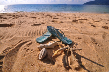 Summer travel holiday vacation concept isolated on oceanview background - Image