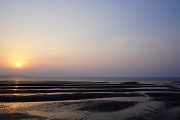 干潟が美しい午後の海岸の風景
