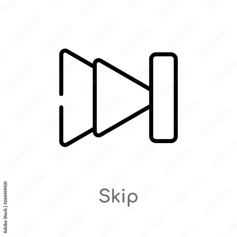 Aufkleber outline skip vector icon. isolated black simple line element illustration from music and media conce
