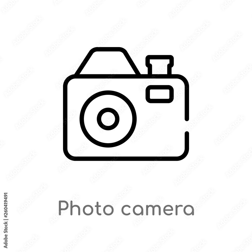 Poster outline photo camera vector icon. isolated black simple line element illustration from music and med