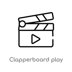 outline clapperboard play button vector icon. isolated black simple line element illustration from music and media concept. editable vector stroke clapperboard play button icon on white background