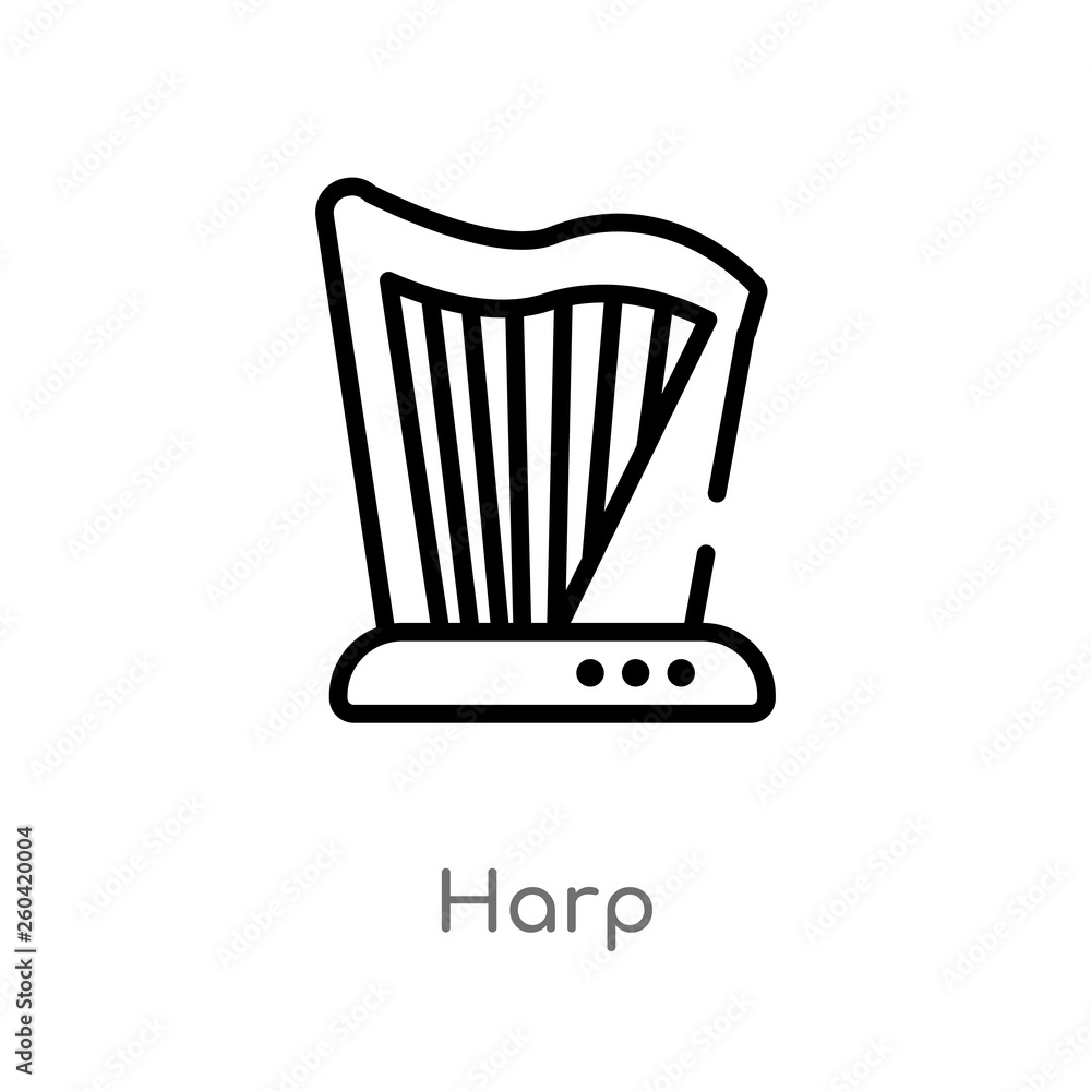 Poster outline harp vector icon. isolated black simple line element illustration from music concept. editab
