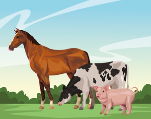 horse cow and pig