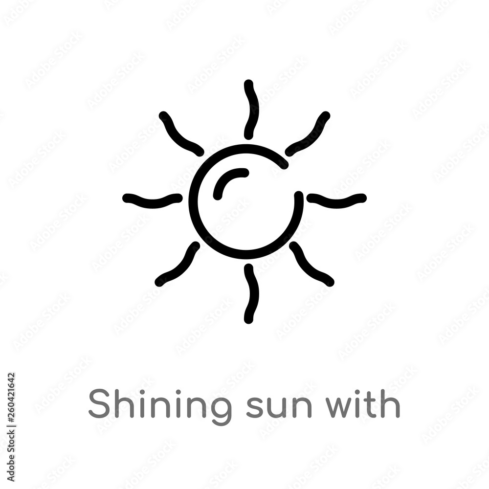 Poster outline shining sun with rays vector icon. isolated black simple line element illustration from natu