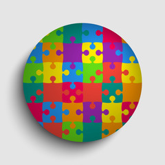 Vector circle banner jigsaw puzzle colored pieces.