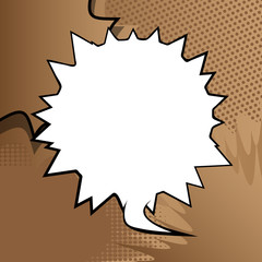 Vector illustrated retro comic book background with big blank speech bubble, pop art vintage style backdrop.