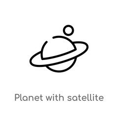 outline planet with satellite vector icon. isolated black simple line element illustration from nature concept. editable vector stroke planet with satellite icon on white background
