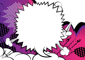 Vector illustrated retro comic book background with big blank speech bubble, pop art vintage style backdrop.