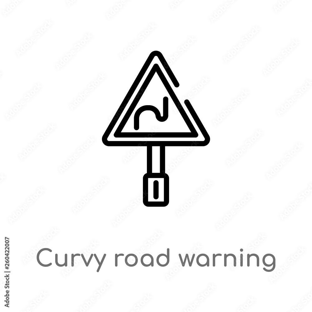 Aufkleber outline curvy road warning vector icon. isolated black simple line element illustration from user in