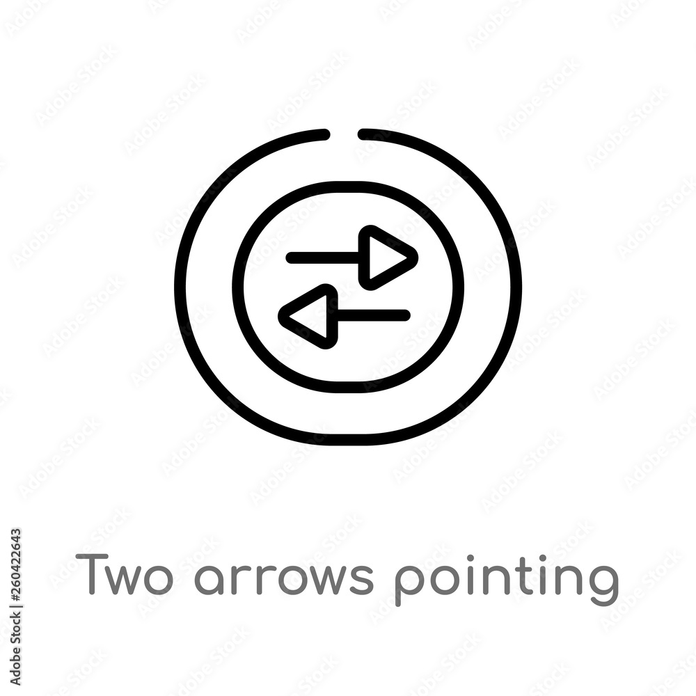 Poster outline two arrows pointing right and left vector icon. isolated black simple line element illustrat