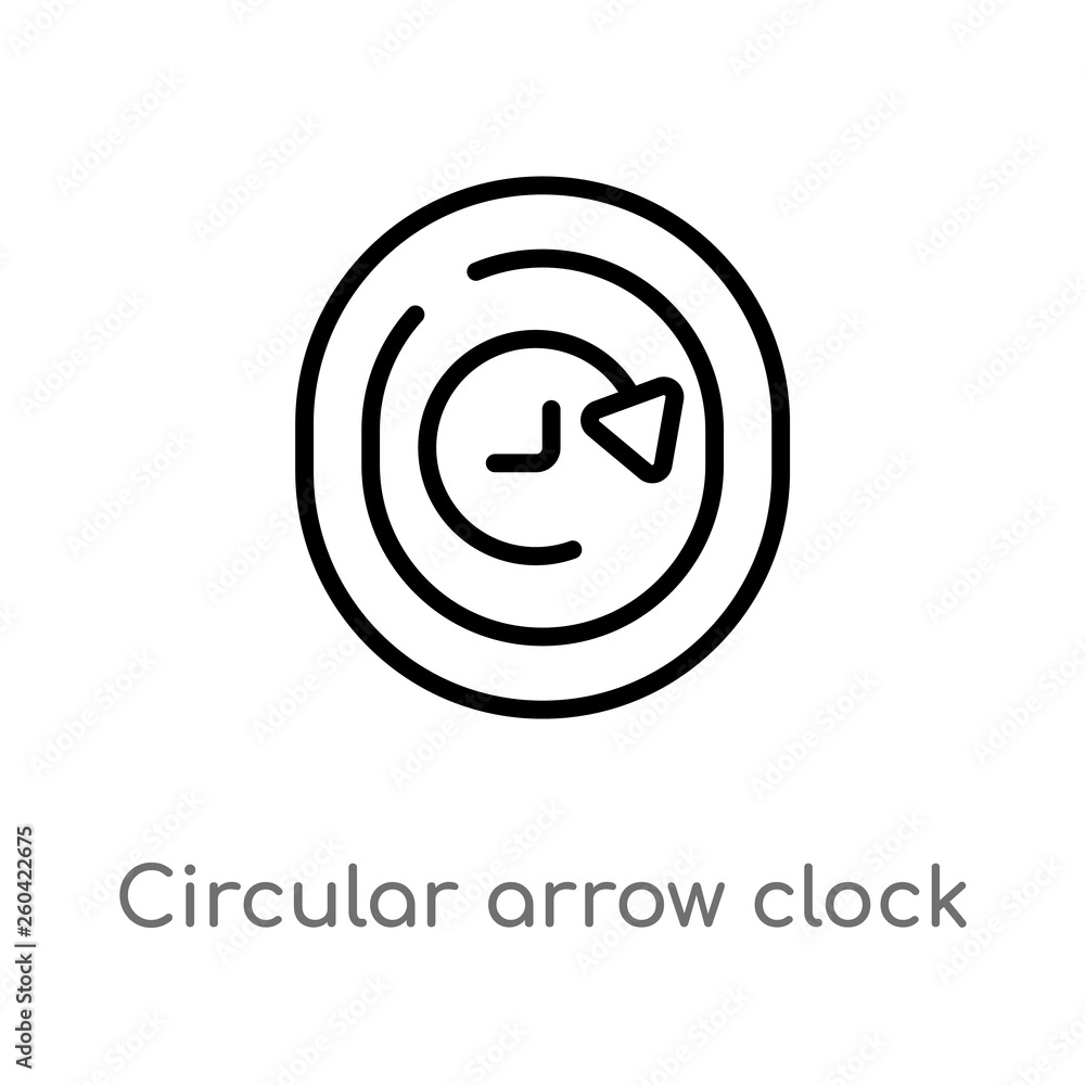 Poster outline circular arrow clock vector icon. isolated black simple line element illustration from user 