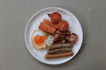 Continental Breakfast, Sausage, Bacon,Egg, Tomatoes and Carrot
