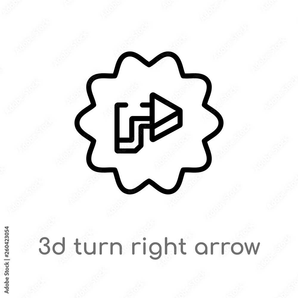 Poster outline 3d turn right arrow vector icon. isolated black simple line element illustration from user i