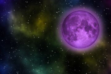 Fototapeta na wymiar Fantasy violet Moon and stars field in the universe