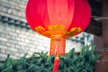 Chinese Red Lantern decorated on traditional old house.