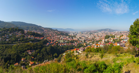 Fototapeta na wymiar View from the high point to Sarajevo in the morning. Bosnia and Herzegovina