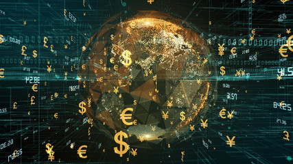 Conceptual global network of money market funds transfer exchange