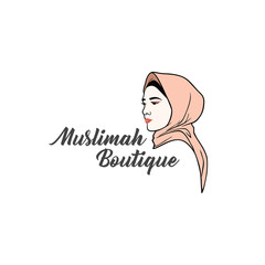 Beautiful Stylish Hijab Girl Boutique Logo, Brand, Vector Design, Icon, Sign, Template