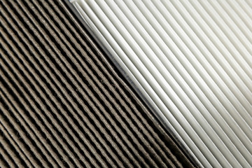 Close up, clean and dirty cabin air filter for car. car air filter texture and background - obrazy, fototapety, plakaty