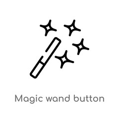 outline magic wand button vector icon. isolated black simple line element illustration from user interface concept. editable vector stroke magic wand button icon on white background