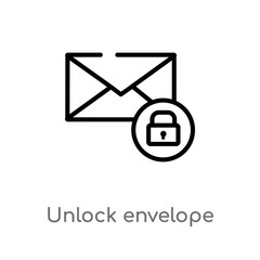 outline unlock envelope vector icon. isolated black simple line element illustration from user interface concept. editable vector stroke unlock envelope icon on white background