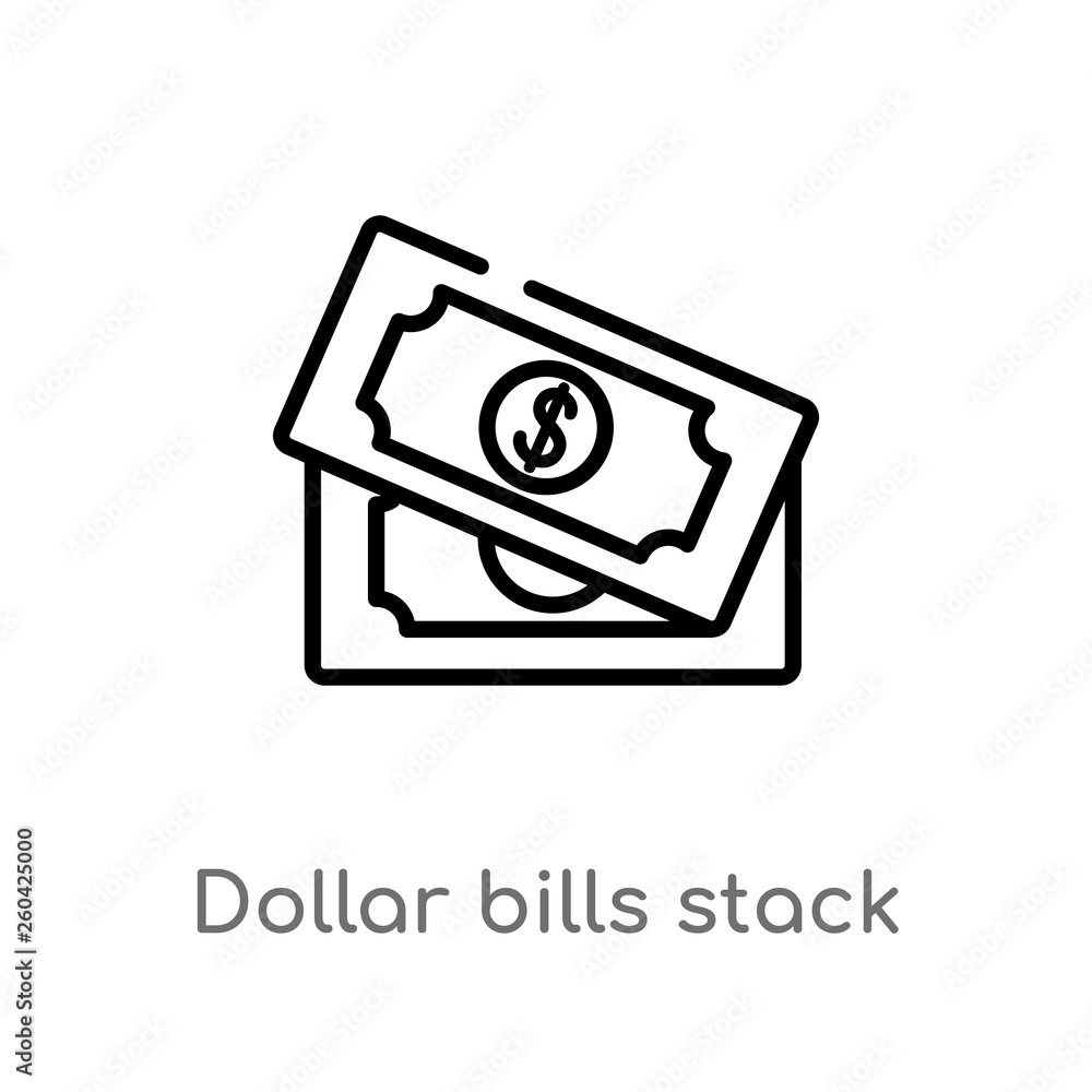 Poster outline dollar bills stack vector icon. isolated black simple line element illustration from user in