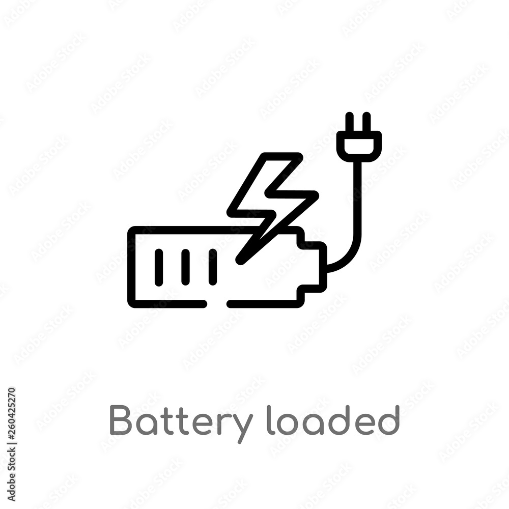 Poster outline battery loaded vector icon. isolated black simple line element illustration from user interf
